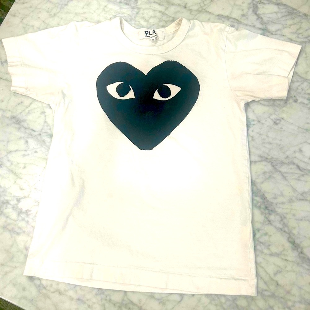 Comme des Garcons White Tee with Black Heart Design